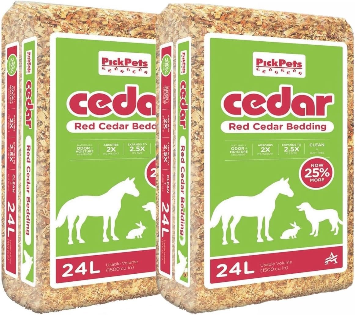 Pick Pets Red Cedar Bedding for Dogs, Rabbits and Horses | 100% Pet-Safe Material | All-Natural | Zero Artificial or Unsafe Chemicals, 24L (2 Pack)
