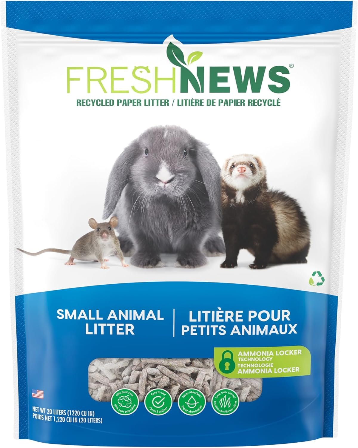 Fresh News Recycled Paper Small Animal Litter Bedding, 20 Liters, Packaging May Vary