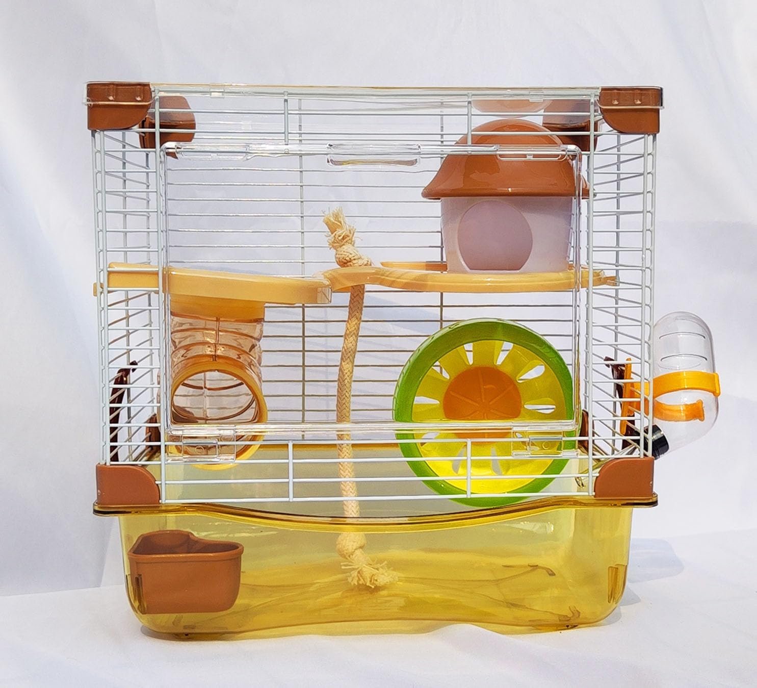 PETZHUBO Hamster Cage Small Animal Cage 2 Layers Transparent Cage Size：10.6″(W) X8.1(L) X10.6 (H) Suitable for Hamsters up to 3.5 inch in Length.（Please Note This is Mini cage That for Mini Hamster