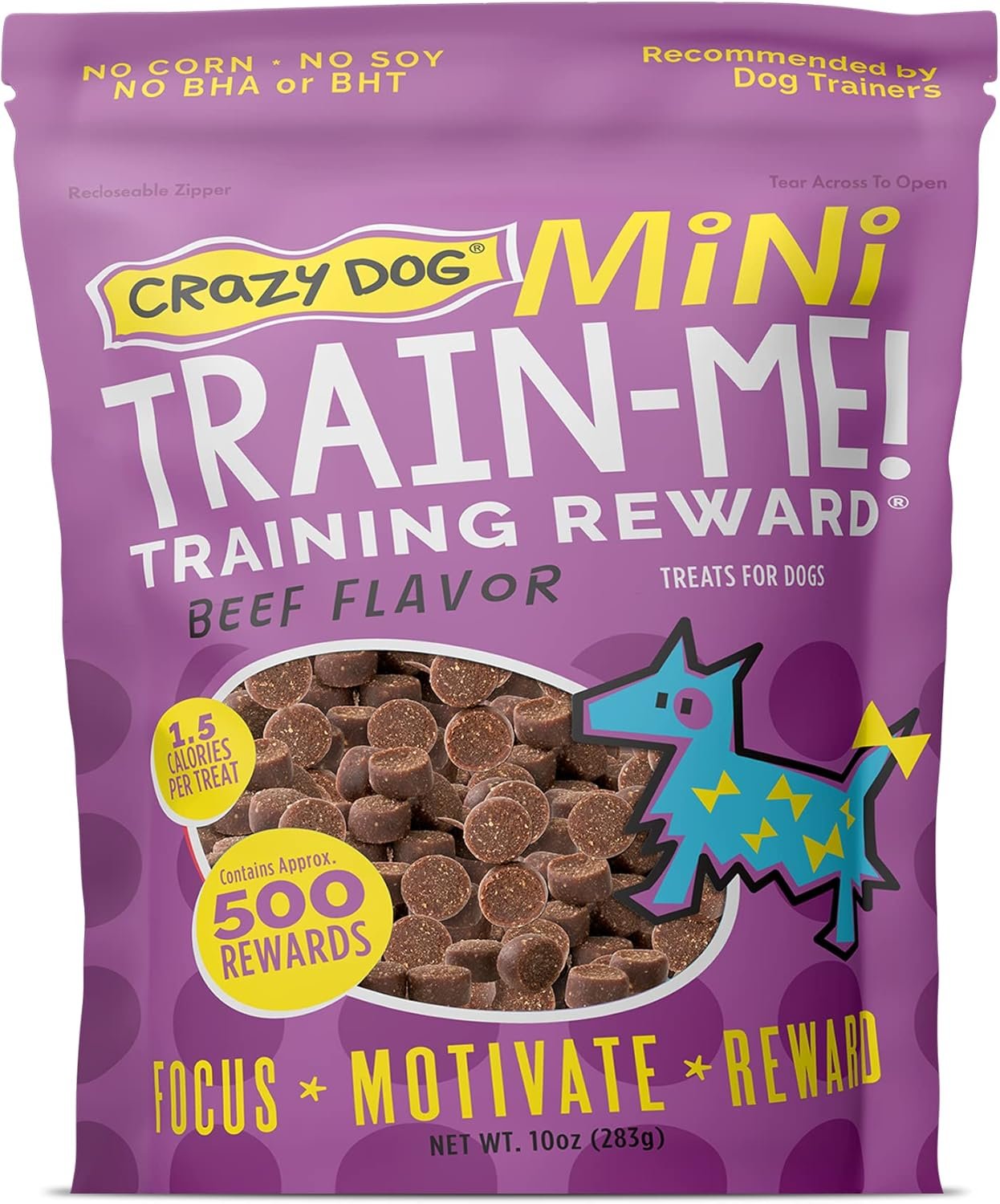 Crazy Dog Mini Train-Me! Training Treats 10 oz. Bag, Beef Flavor, with 500 Treats per Bag, Recommended by Dog Trainers