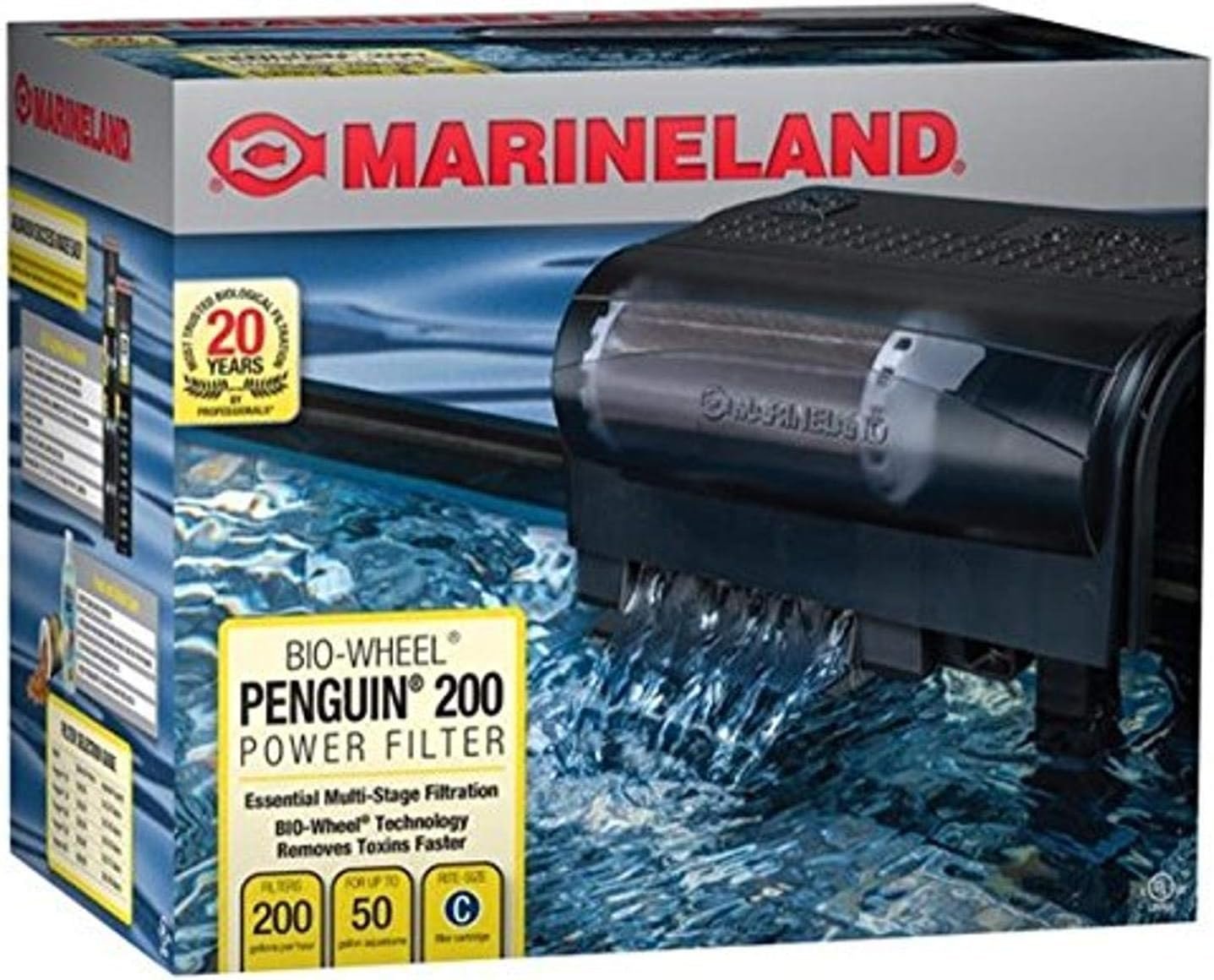Marineland Penguin Bio-Wheel Power Filter 200 GPH, Multi-Stage Aquarium Filtration