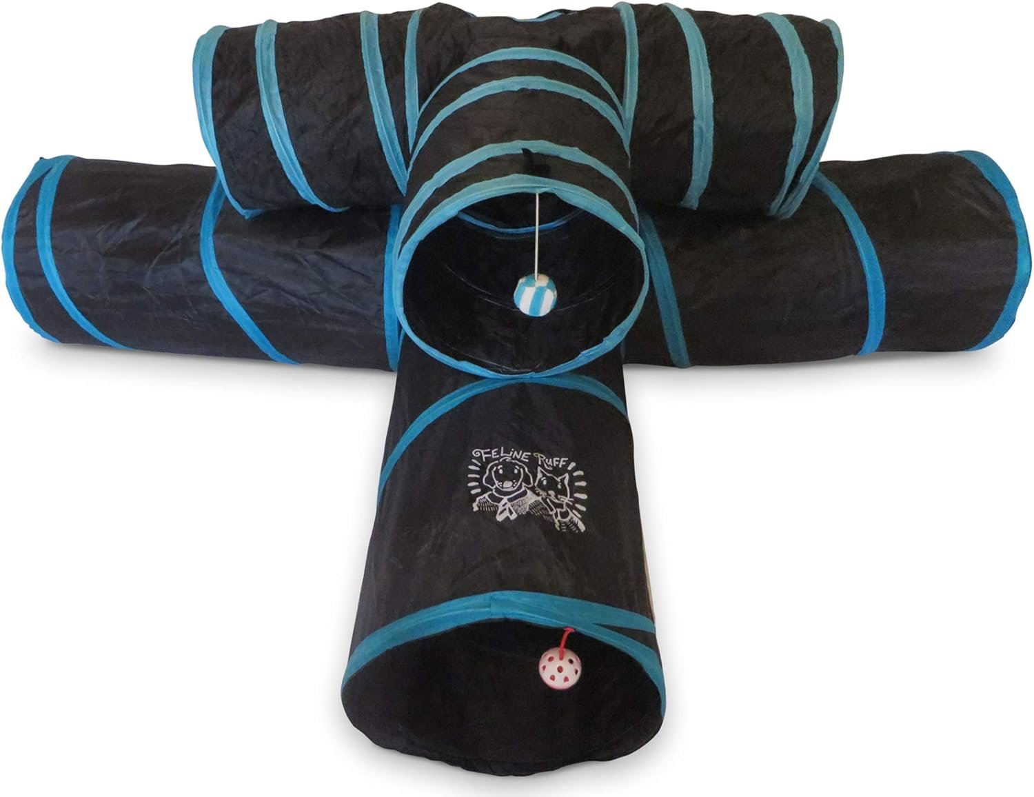Feline Ruff Premium 3 Way Cat Tunnel. Extra Large 12 Inch Diameter and Extra Long. A Big Collapsible Play Toy. Wide Pet Tunnel Tube for Other Pets Too!
