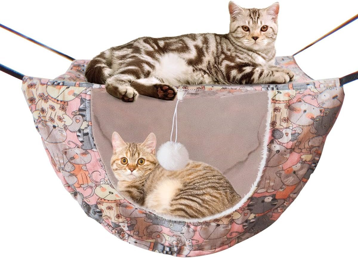 JSPYFITS Cat Cage Hammock,Double Layer Hanging Adjustable Soft Pet Bed Suitable for Kitten Ferret Puppy Rabbit or Small Pet,Hanging Bed for Pets,2 Level Indoor Bed for Any Season Pink Cat