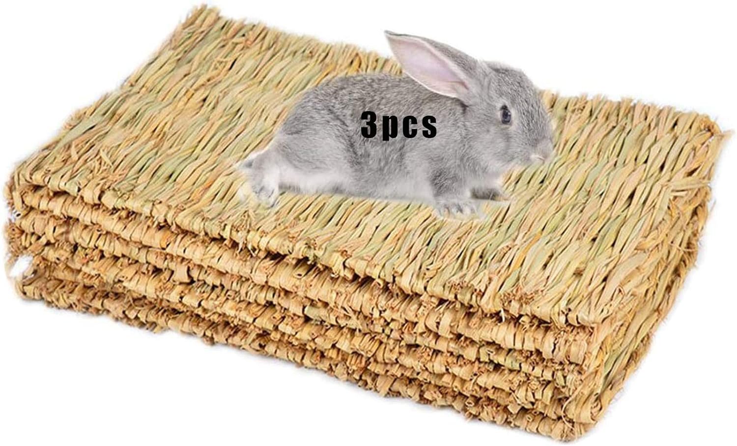 Grass Mat Woven Bed Mat for Small Animal Bunny Bedding Nest Chew Toy Bed Play Toy for Guinea Pig Parrot Rabbit Hamster Rat(Pack of 3)