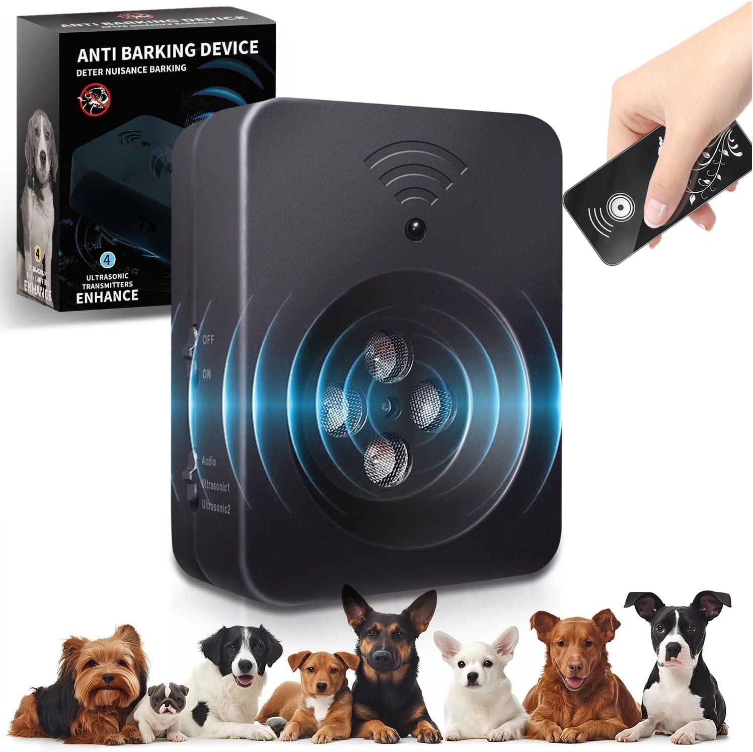 Anti Barking Device for Dogs-Ultra Sonic Dog Bark Deterrent Devices Long Range 50ft | Ultimate Ultrasonic Bark Control Device for Dogs | 3 Modes Ultrasonic Bark Box，Silencer Dog Barking Indoor/Outdoor