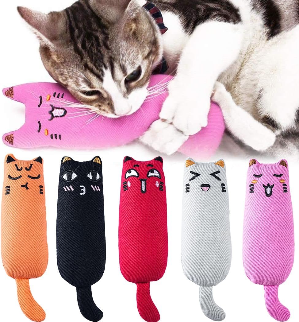 Legendog 5Pcs Bite Resistant Catnip Toy for Cats,Catnip Filled Cartoon Mice Cat Teething Chew Toy