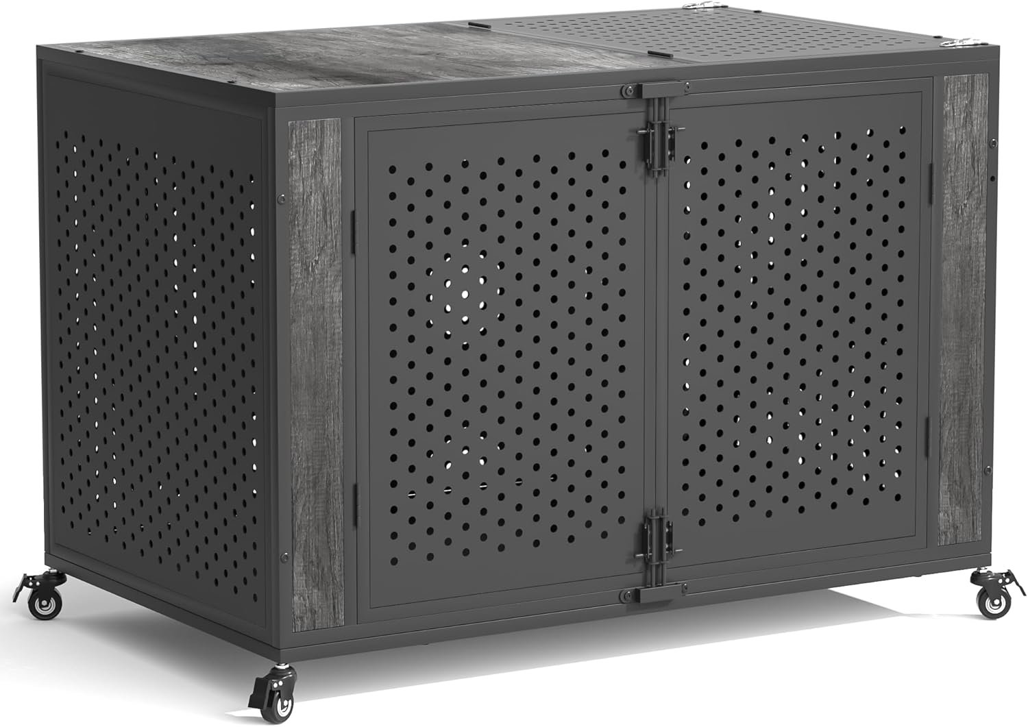 48″ Heavy Duty Dog Crate Furniture for Extra Large Dogs, Enclosed Design with 0.5 inch Holes, Indestructible Metal Kennel for High Anxiety Dogs, Chew Proof Pet Cage House Indoor, Gray