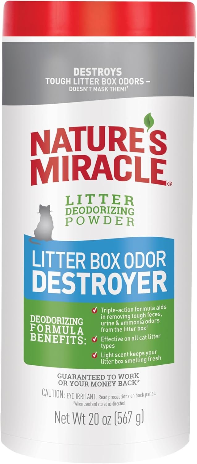 Nature’s Miracle Litter Box Deodorizer, 20 Ounces, Litter Deodorizing Powder, Cat Odor Control Formula