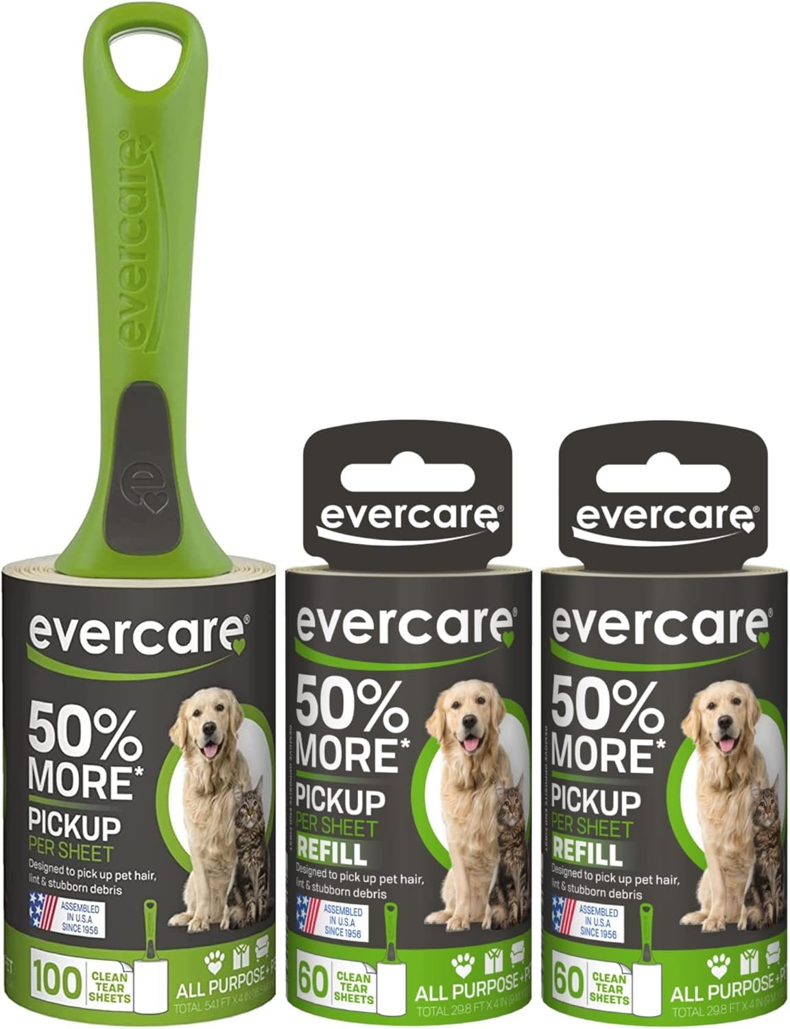 Evercare Pet Hair Extra Sticky Lint Roller with 2 Refills, New Ergo Grip, 220 Total Sheets (220 Sheets) (220 Sheets)