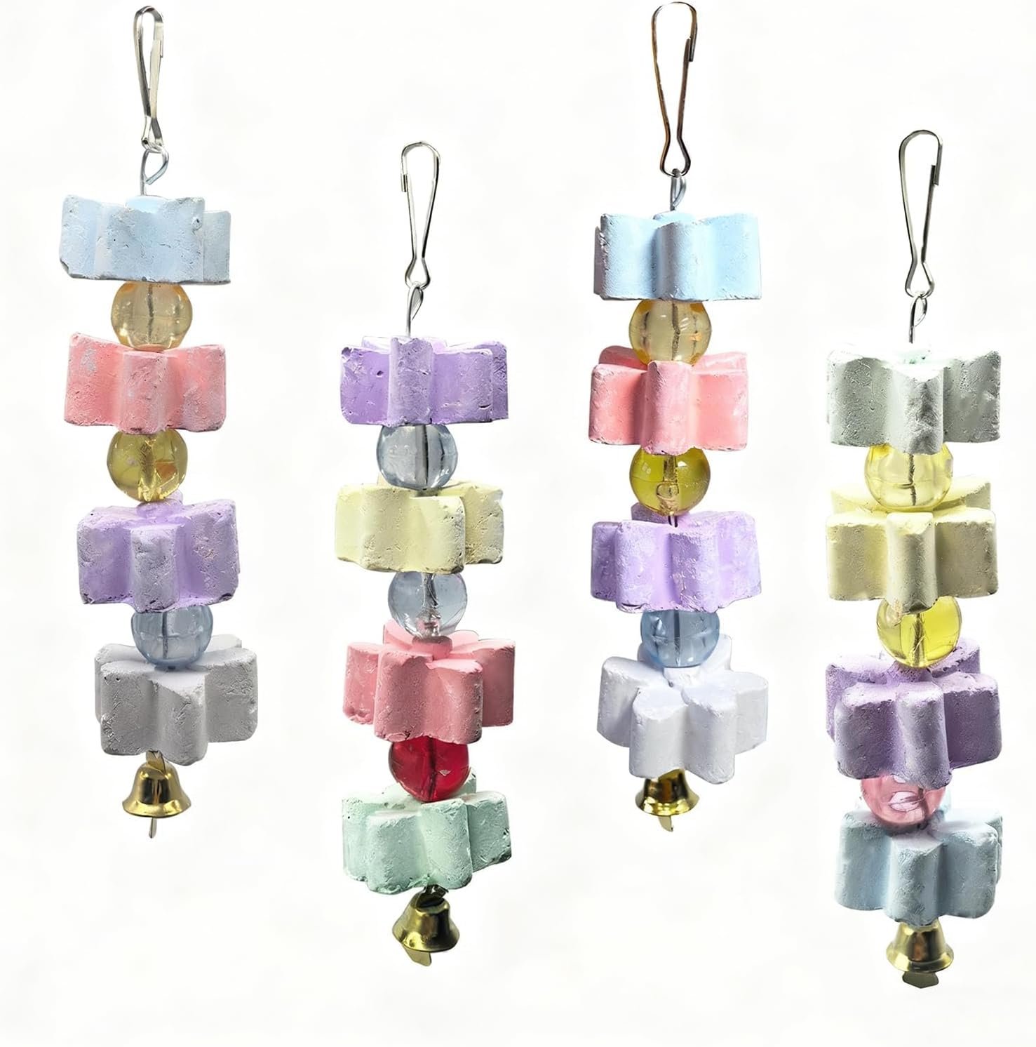 4Pieces Parrot Beak Trimmer Bird Beak Grinding Stone Teeth Lava Block Mineral Calcium Rock Chewing Toys with Bell for Parakeet Conure Budgies Rabbit Chinchilla Hamster