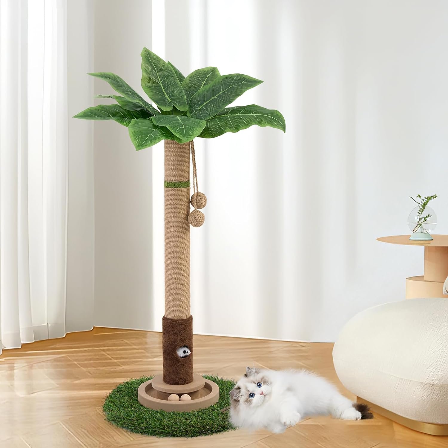 Cat Scratching Post 35” Tall Cat Scratcher Tree Tower Scratching Posts for Indoor Cats with Cat Toy Mouse Hole and Interactive Wooden Ball for Kittens Adults Cats