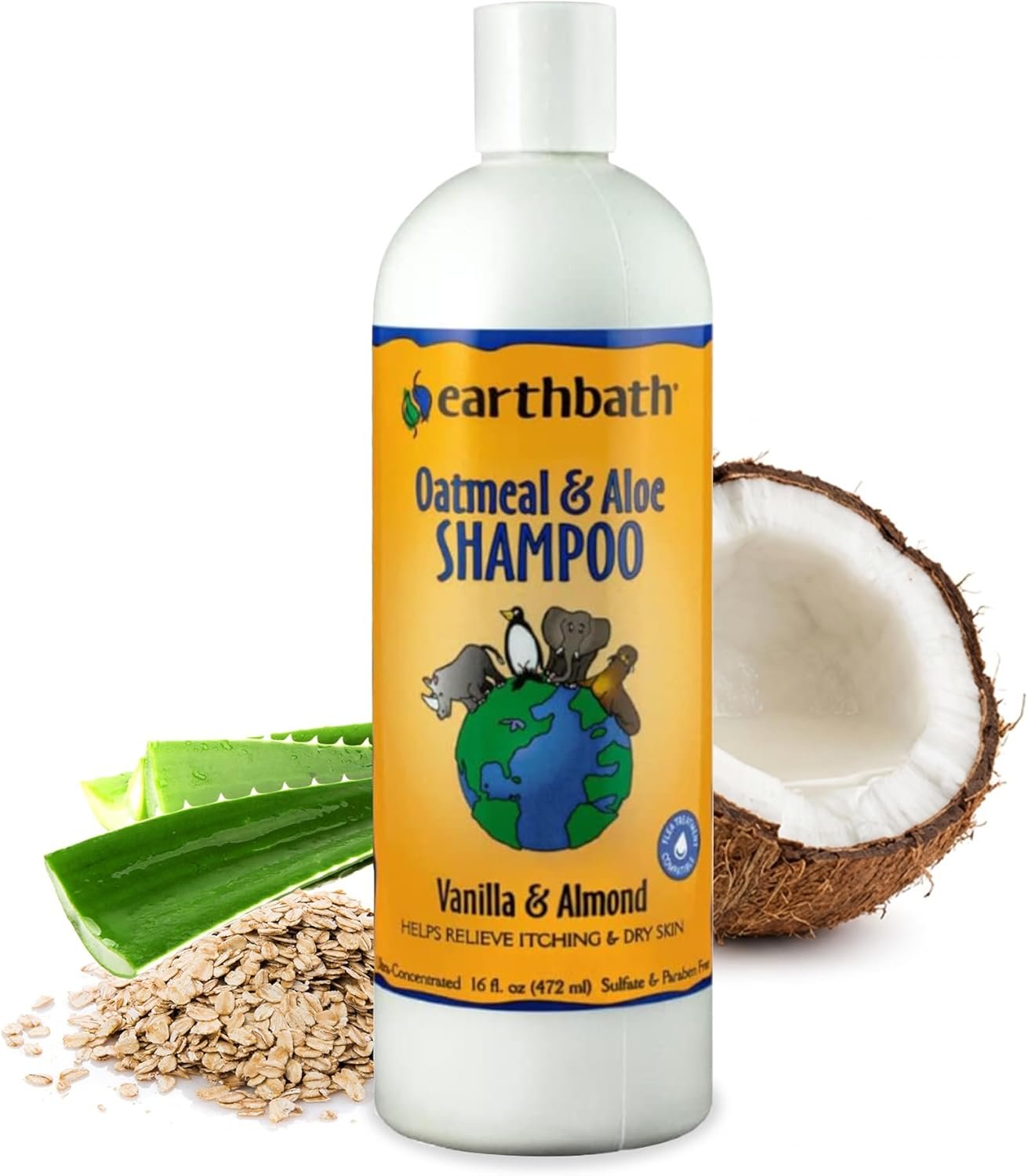 earthbath, Oatmeal & Aloe Dog Shampoo – Oatmeal Shampoo for Dogs, Itchy, Dry Skin Relief, Dog Wash, Made in USA, Cruelty Free Pet Shampoos – Vanilla & Almond, 16 Oz (1 Pack)