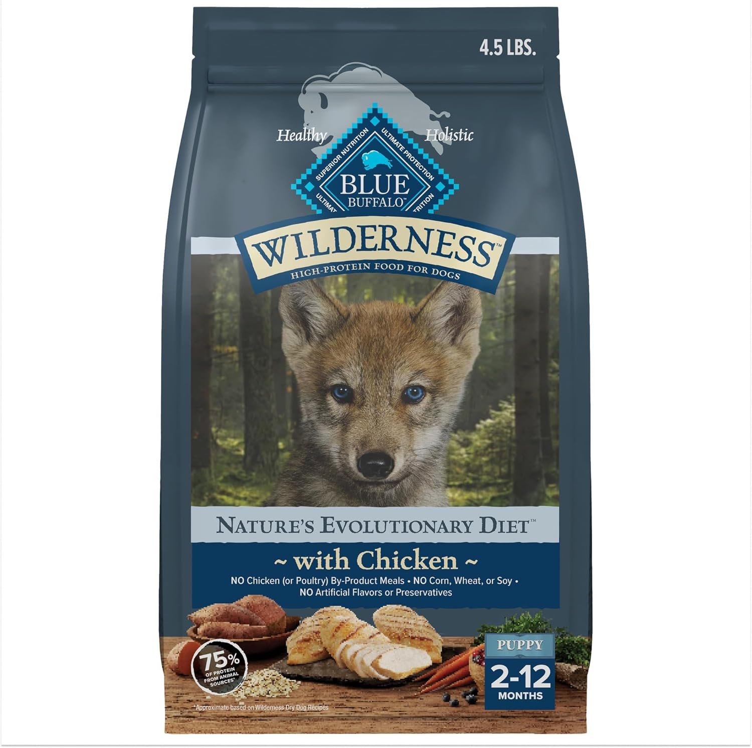 Blue Buffalo Wilderness High-Protein Natural Dry Food for Puppies, Chicken Recipe, 4.5-lb. Bag