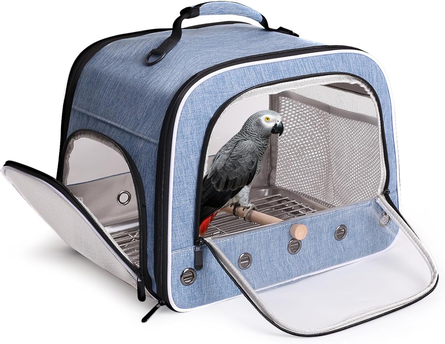 halinfer Bird Travel Carrier Cage for Large Size Parrot, Portable Bag with Metal Tray and Grate to Carry and Transport Medium and Large Birds Like African Grey, Long Tail Cockatiel and Parrot