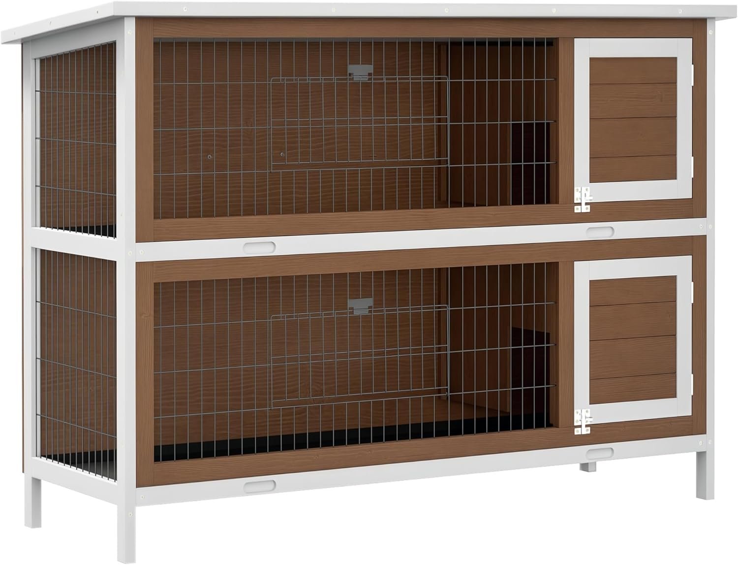 PawHut 54″ 2-Story Large Rabbit Hutch Bunny Cage Wooden Pet House Small Animal Habitat with Lockable Doors, No Leak Tray and Waterproof Roof for Rabbits, Chickens, Ducks, Outdoor/Indoor Brown