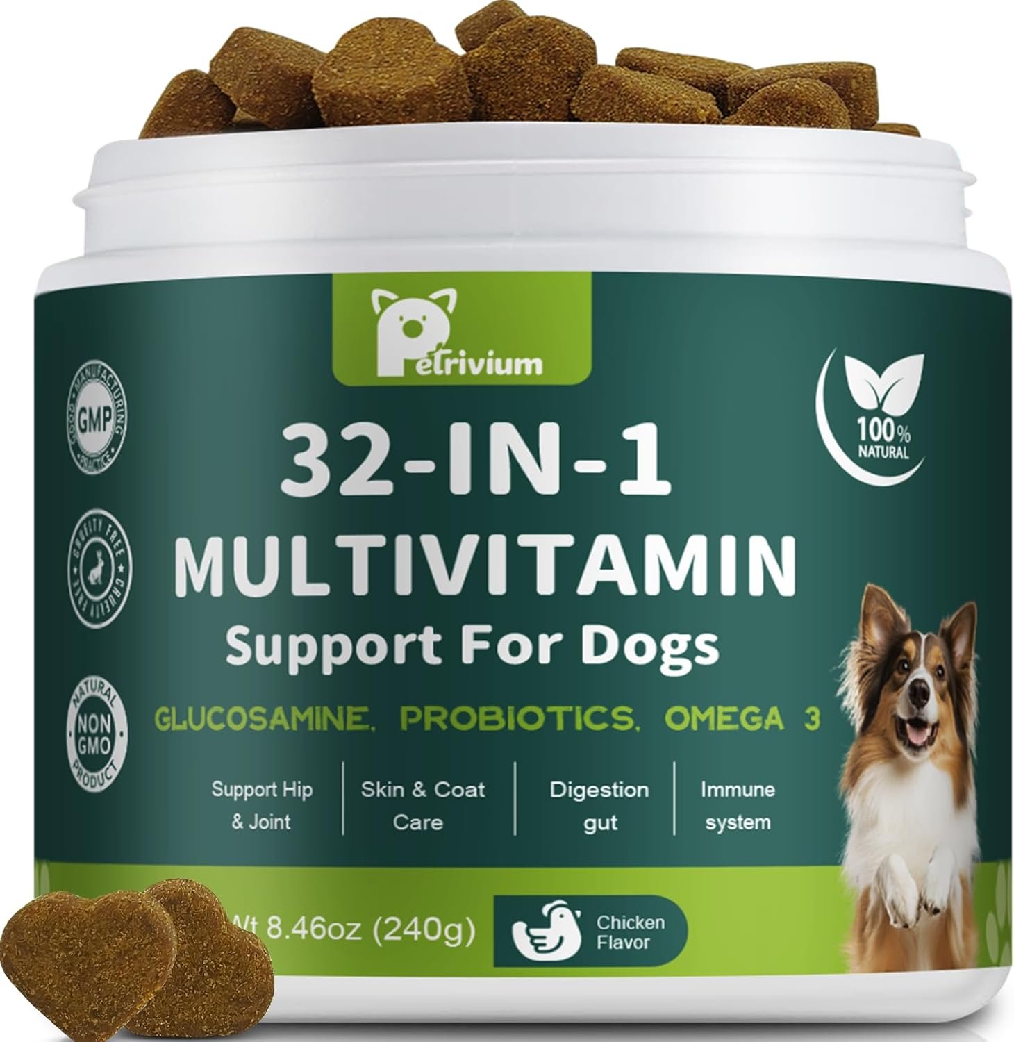 Dog Multivitamin Chewable with Glucosamine & MSM, Omegas 3 & 6, Probiotics, Dog Vitamins and Supplements for Hip & Joint Health, Skin & Coat, Immune Boost & Overall Health 120 Soft Chews