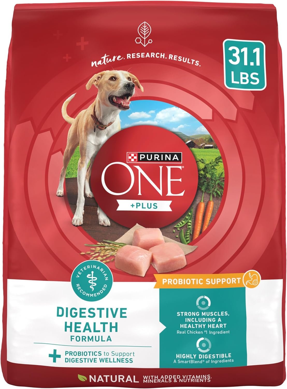 Purina One Plus Digestive Health Formula Dry Dog Food Natural with Added Vitamins, Minerals and Nutrients – 31.1 Lb. Bag