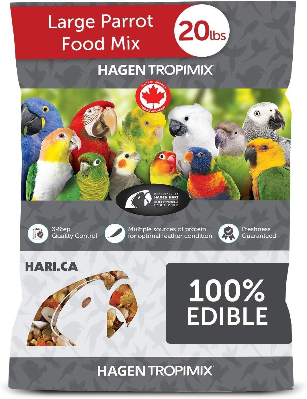 Hari Tropimix Bird Food, Large Parrot Food with Seeds, Fruit, Nuts, Vegetables, Grains, and Legumes, Enrichment Food, 20 lb Bag