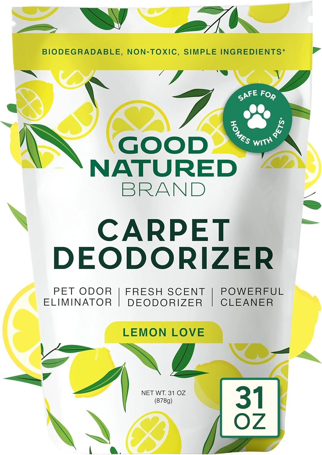 Good Natured Brand | Carpet Deodorizer & Freshener Powder | 31 oz Pet Odor Eliminator for Strong Odor & Pet Urine | Fresh Natural Lemon Scent | Safe for Homes with Pets