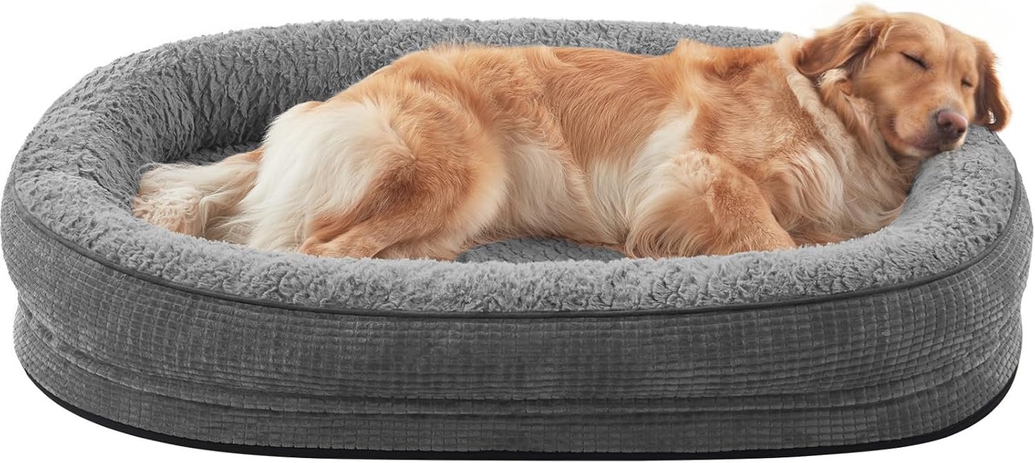 JOEJOY Orthopedic Dog Beds Large Sized Dog, XL Egg-Crate Memory Foam Pet Couch Bed with Bolster Sides, Waterproof Lining, Removable Washable Cover & Non-Slip Bottom, Grey