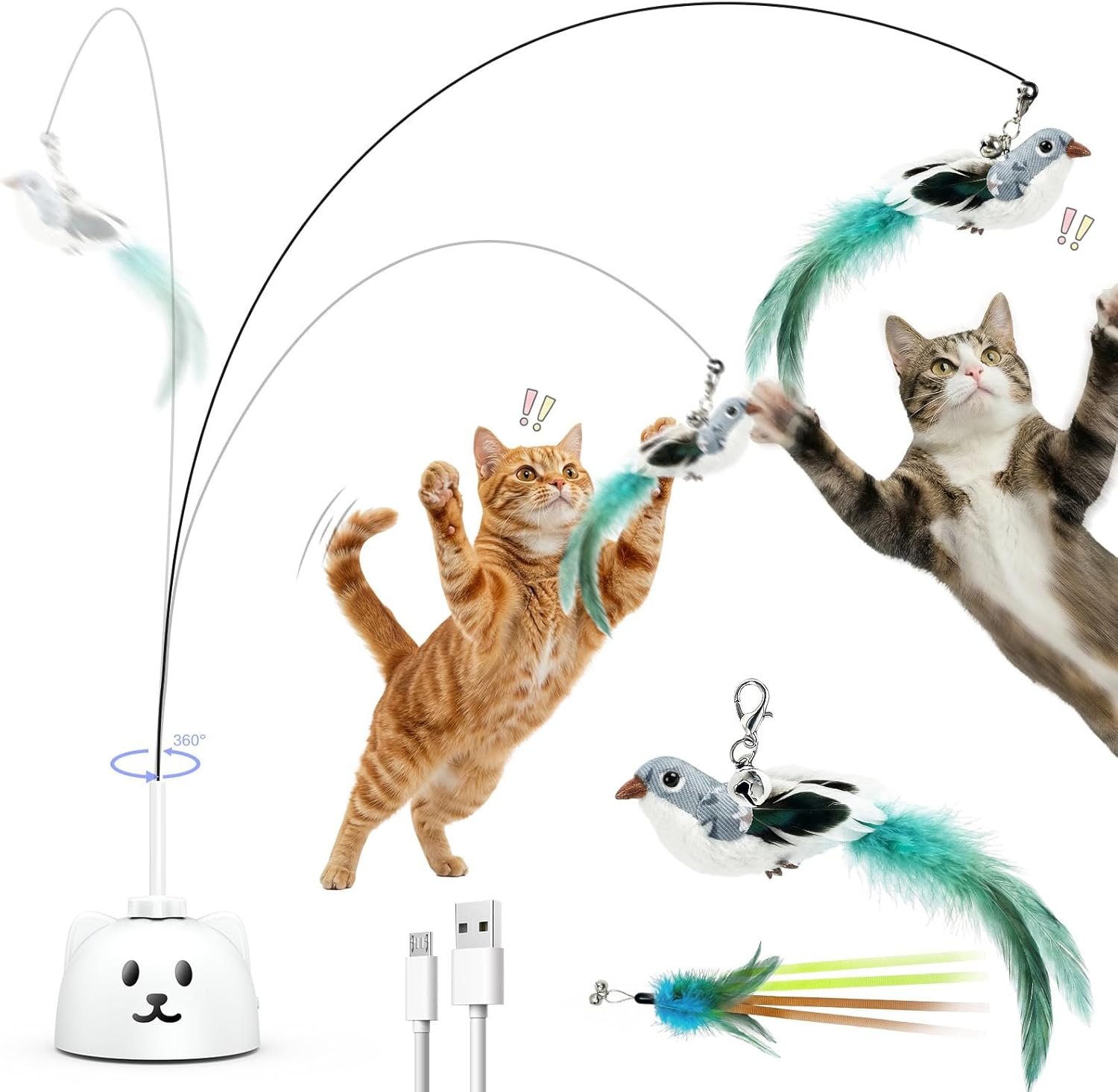 Interactive Cat Toys for Indoor Cats – Automatic Flying Bird Feather Toy, USB Rechargeable Electric Cat Teaser with Sticky Suction Base, Smart Motion Activated Self-Play Enrichment Toy for Bored Cats