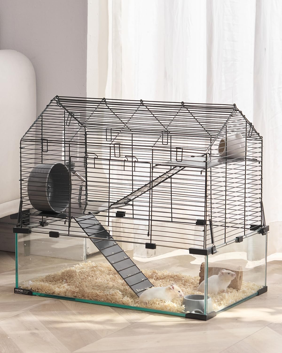 VEVOR Hamster Cage, 360° Viewing Transparent Hamster Habitats, Small Animal Cage, 22.8 x 15 x 21.3 in, Ventilated Pet Mouse Cages with Water Bottle, Portable Hamster House for Rats, Guinea Pigs
