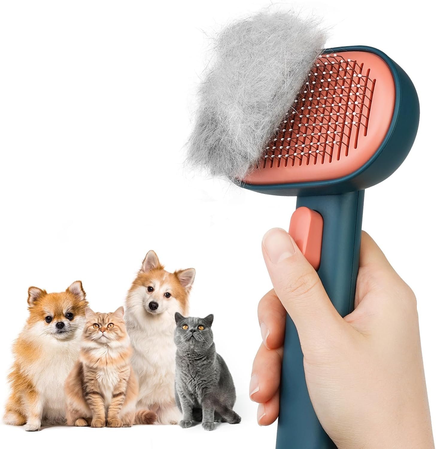 Aumuca Skin Friendly Self-Cleaning Slicker Brush for Dogs & Cats, Gentle Pet Grooming Tool for Shedding & Deshedding, Efficient Hair Remover for Long & Short Haired Pets