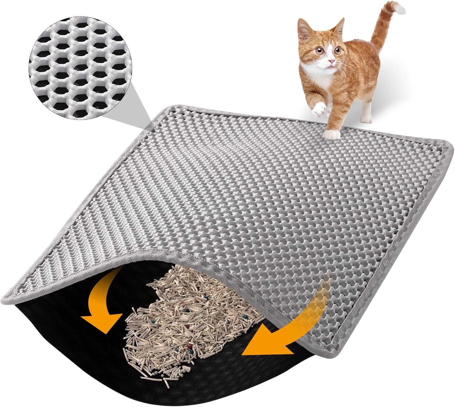 Cat Litter Mat, 24×15 Inch Double Layer Litters Box Mat, Waterproof Cat Mat for Litter Box(Gray)