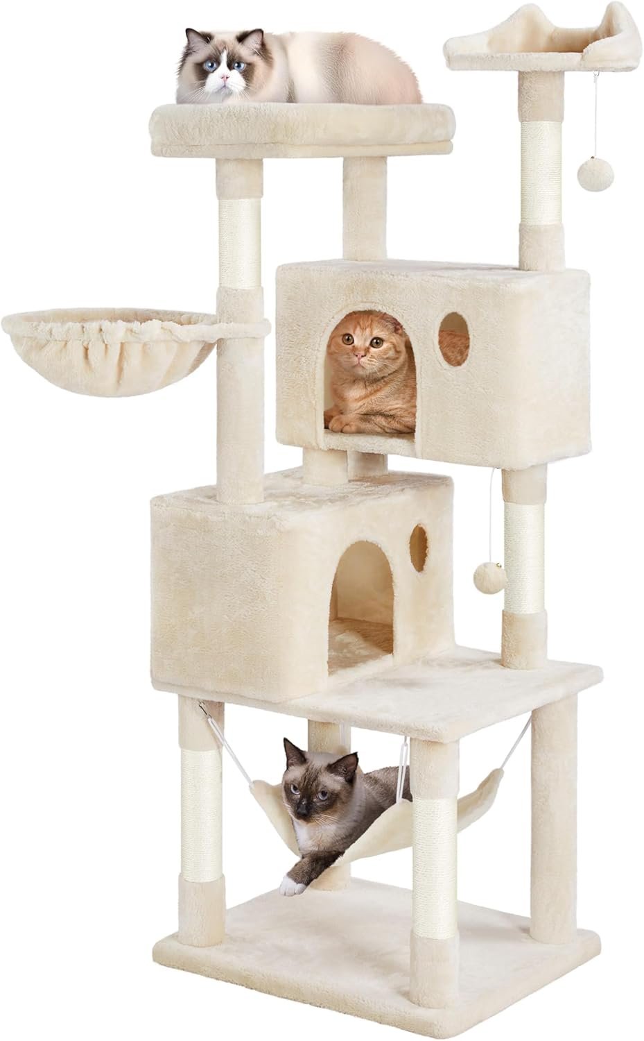 Yaheetech 64.5in Cat Tree Cat Tower Scratching Post, Plush Cover Cat Condo Bed Furniture with Hammock, Platform, Perch for Extra Large Cats as Playing House