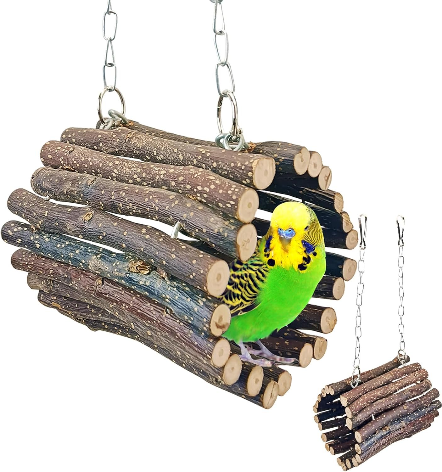 BNOSDM Wooden Bird Tunnel Parrot Swing Toys Natural Fruitwood Hanging Nest Parrot Hammock Bird Cage Accessories for Conures, Parakeets, Budgies, Finches, Cockatiels, Lovebirds (S)
