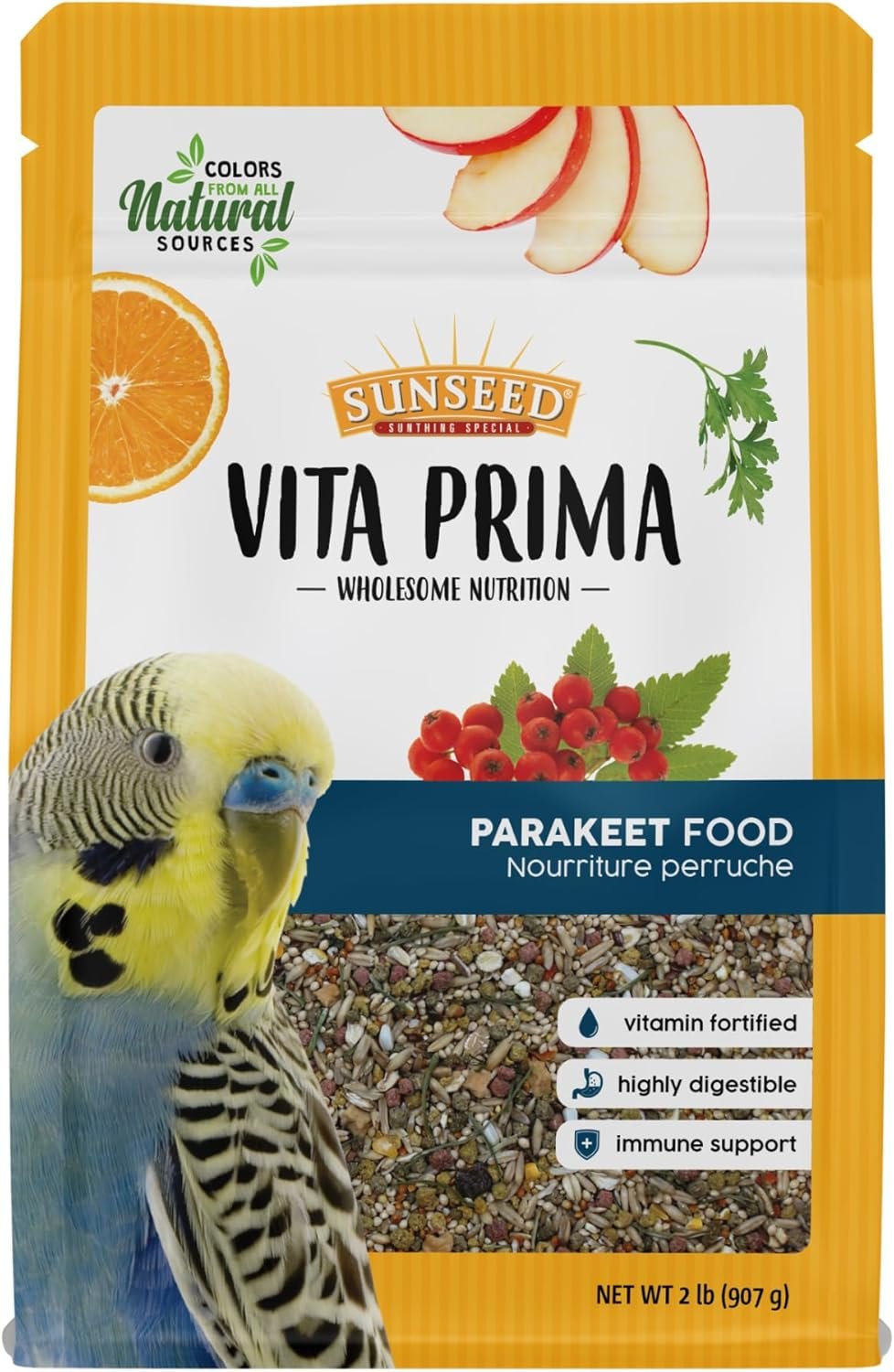 Sunseed Vita Prima Parakeet Food 2 lb – Grains Seeds Vegetables Fruits and Live Micro Organisms Delivering Wholesome Daily Nutrition and Foraging Variety Your Parakeet Deserves
