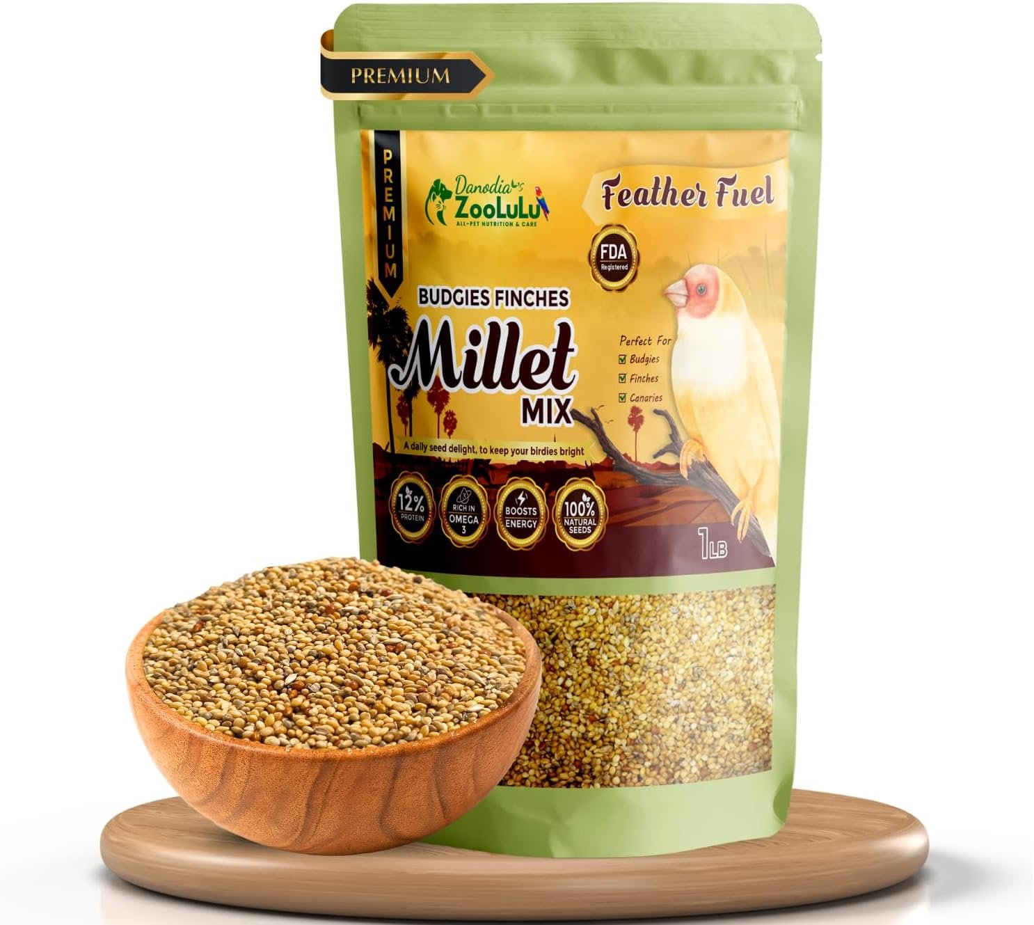 Danodia’s Zoolulu Premium Budgies & Finches Millet Mix (450g /1 lbs) | Premium Bird Seed Blend for Budgies, Finches & Canaries | Daily Healthy Nutrition