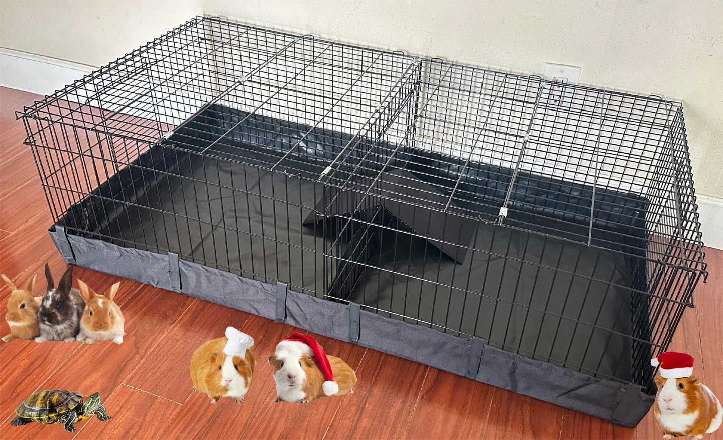 47″ X-Large Sturdy Home for Guinea Pig Habitat Hamster Critters Turtle Dwarf Bunny Enclosure Hinged TOP Cover Panel Center Divider Access Door Ramp Mouse Mice Playpen Washable PVC Canvas Bottom