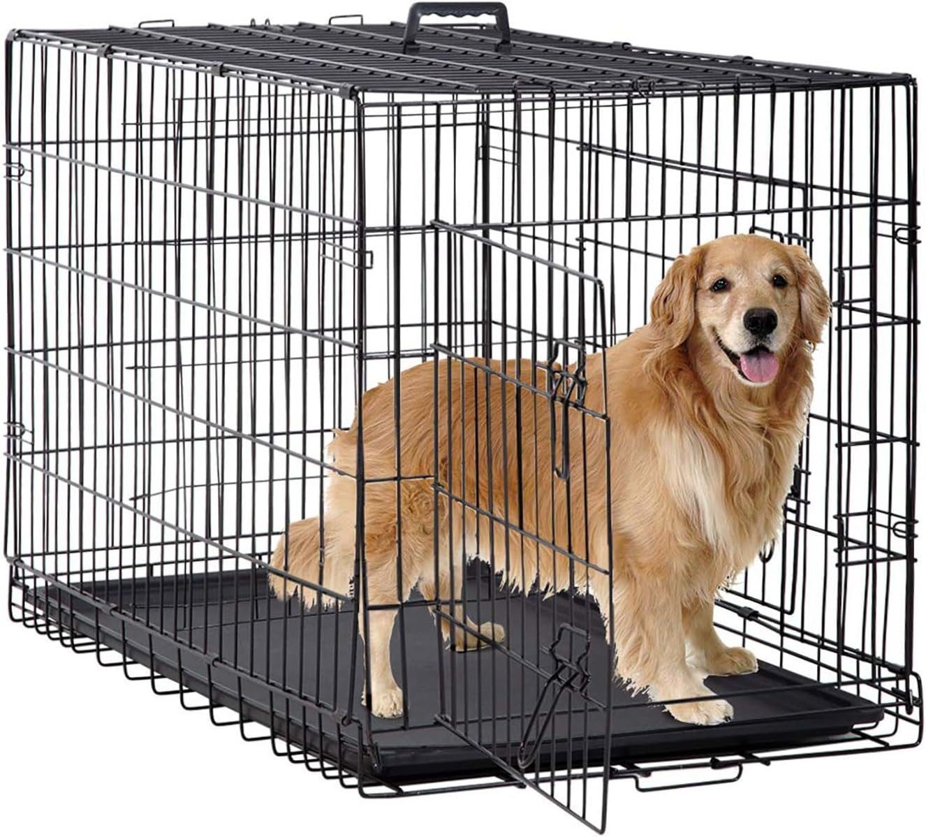 BestPet | Dog Crate | 48″ | Black | Foldable Metal Kennel with Double Doors, Secure Slide-Bolt Latches, Leakproof Tray | Portable Dog Cage for Large Breeds | for Travel, Indoor & Outdoor Use