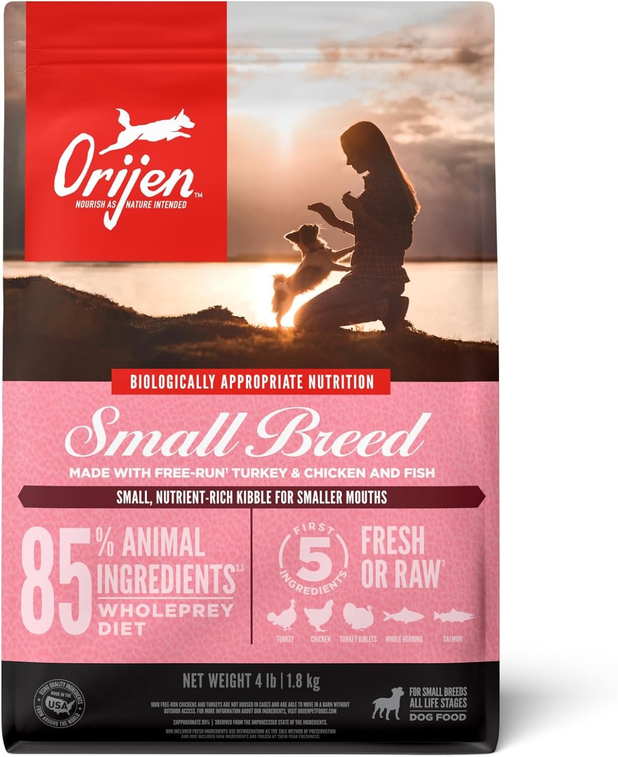 ORIJEN Grain Free High Protein Dry Dog Food Small Breed Recipe 4lb Bag