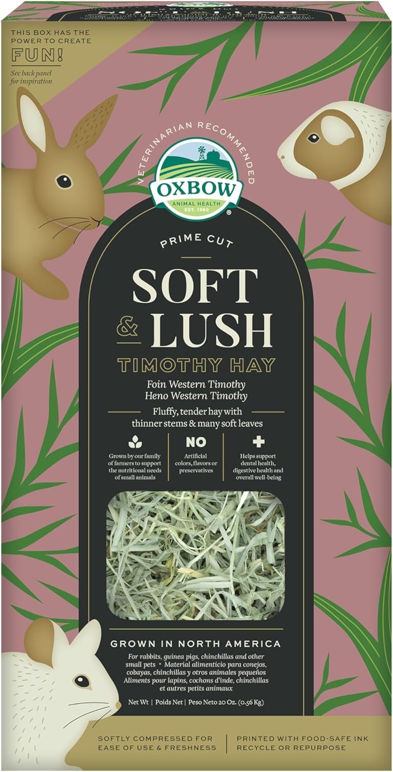Oxbow Prime Cut Soft & Lush Timothy Hay, Premium Rabbit & Guinea Pig Hay, High Fiber Small Pet Food for Rabbits, Bunnies, Guinea Pigs & Chinchillas, Supports Dental Health, 20oz Bag