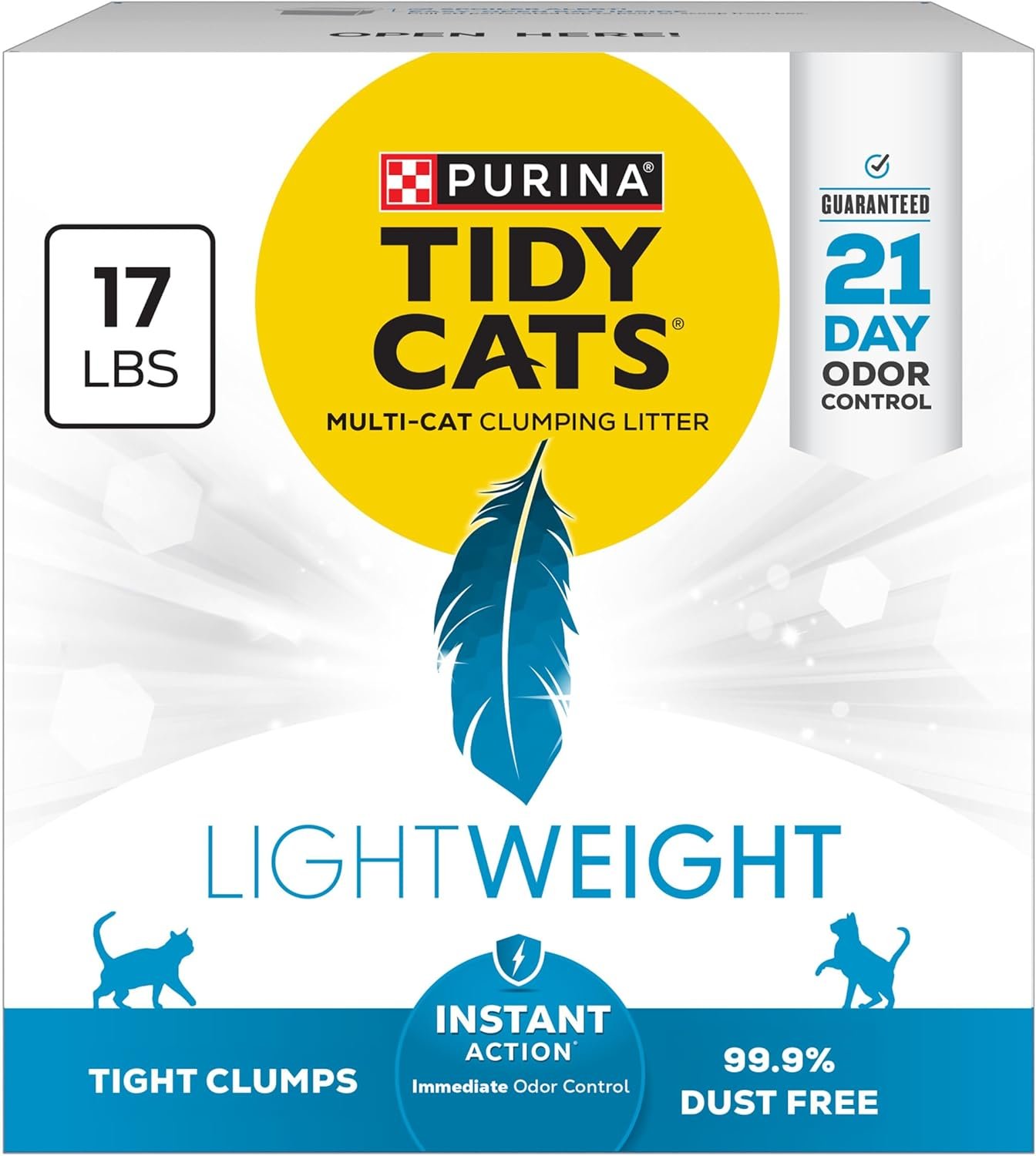 Purina Tidy Cats LightWeight Instant Action, Odor control, Multi-Cat, Clumping, 99.9 Percent Dust Free Cat Litter – 17 lb. Box