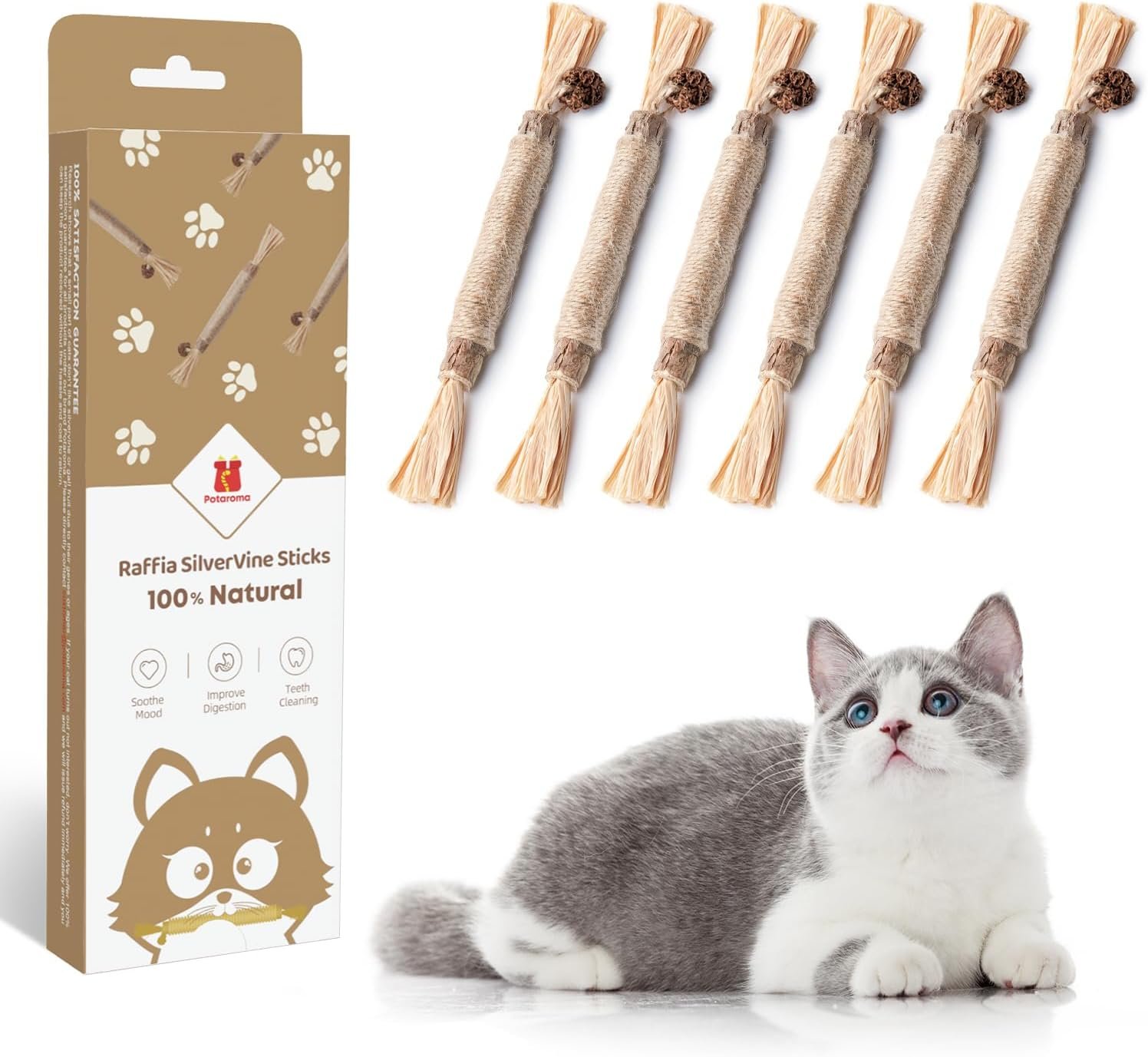 Potaroma 3 Pack Natural Silvervine Sticks Cat Toys, Catmint Silvervine Blend Sticks, Catnip Kittens Chew Toys Teeth Cleaning, Matatabi Dental Care Cat Treat Edible Kitty Lick Toys, Package May Vary