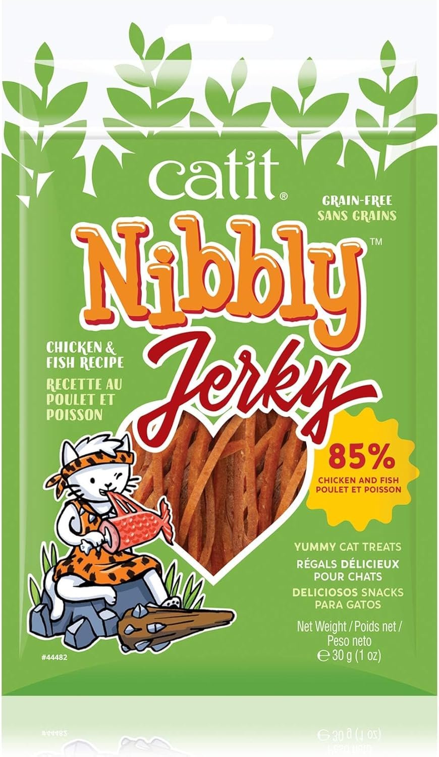 Catit Nibbly Jerky Cat Treats, Chicken & Fish Recipe – Grain-Free Cat Treat White 1 Ounce (Pack of 1)