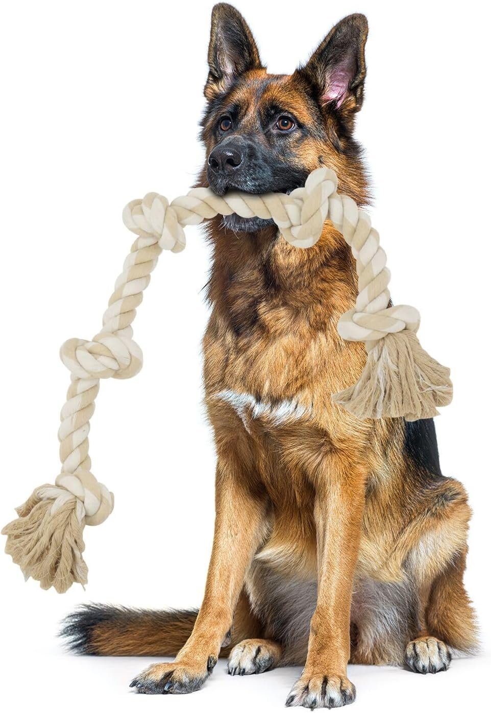 Bmag Dog Rope Toys for Aggressive Chewers, Interactive Heavy Duty Dog Toys for Medium Large Dogs, Tough Twisted Rope Toy with 5 Knots(Beige)