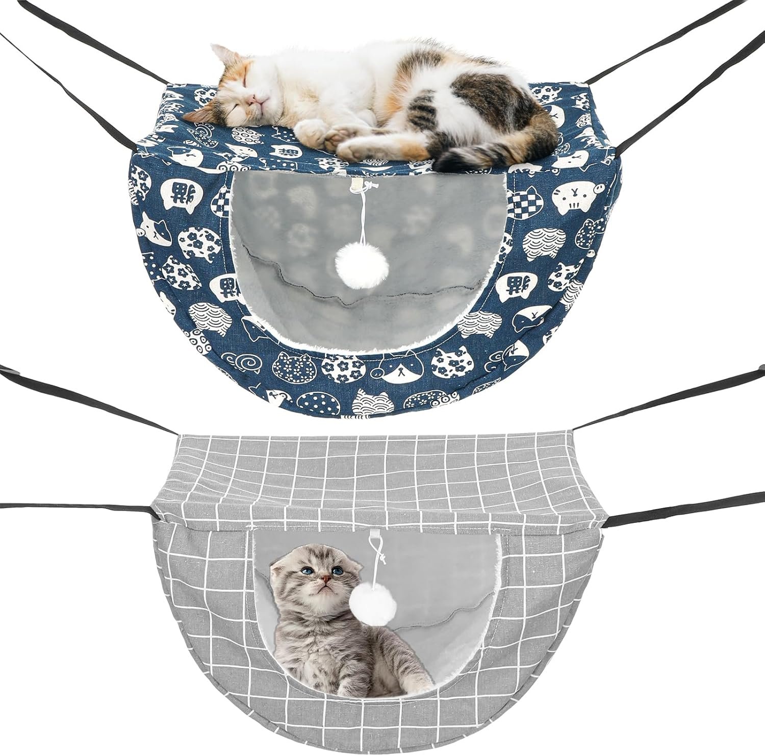 2Pcs Cat Hammock for Cage, Double Layer Cat Hanging Hammock for Cage, Soft Linen Cats Window-Hammock for Indoor Small Animals(18.5 x 15 x 10.6 Inch)
