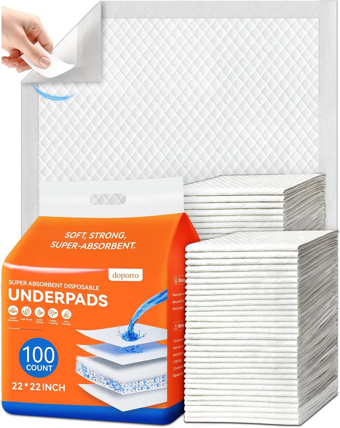 Disposable Puppy Pads 100 Count, 22″x22″ Pee Pads for Dogs Potty Training, 6-Layer Super Absorbent & Leak Proof, Odor Block Pet Pads with Anti-Slip Adhesive Strips, White