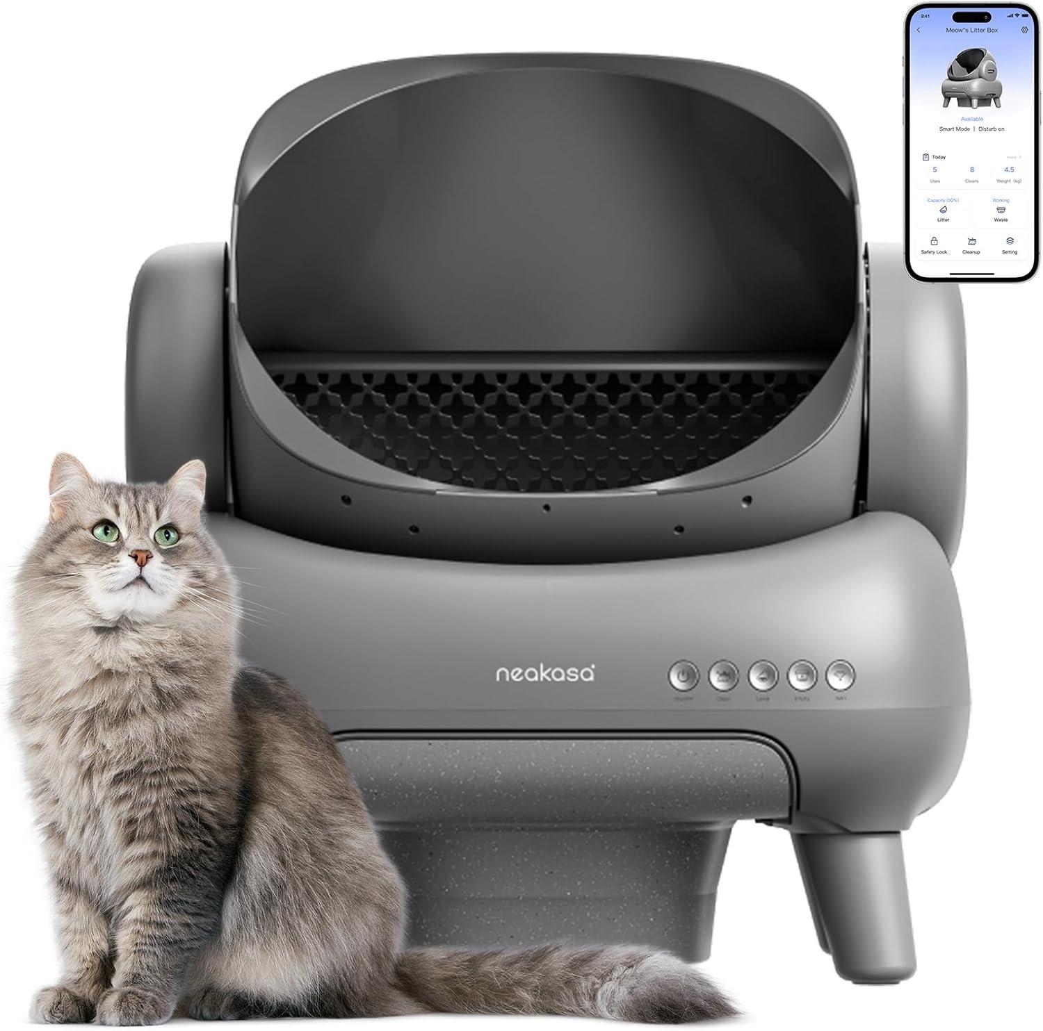 Neakasa M1 Plus Open-Top Self-Cleaning Cat Litter Box, 360° Safety Sensors, Advanced Odor & Leak Control, Automatic for Large & Multi-Cat Homes, Litter Mat & 2 Rolls Refill Bags Included