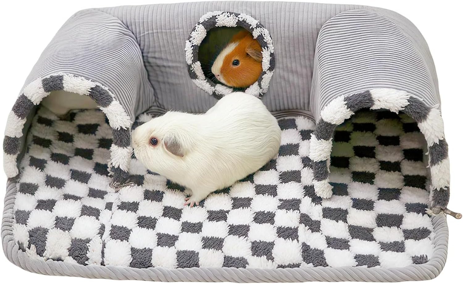 Guinea Pig Hideout Tunnel with Warm Bed for Small Pet 3 Cave Small Animal Tunnel Toy Cages Grey