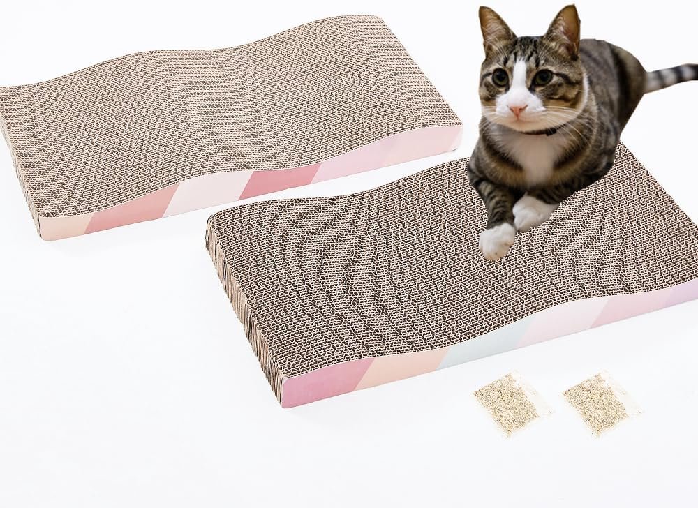 Cat Scratching Board cat Scratcher Cat Scratch Pad Cardboard cat scratchers for Indoor Cats Reversible Large Wide Corrugated with Catnip(2pcs)