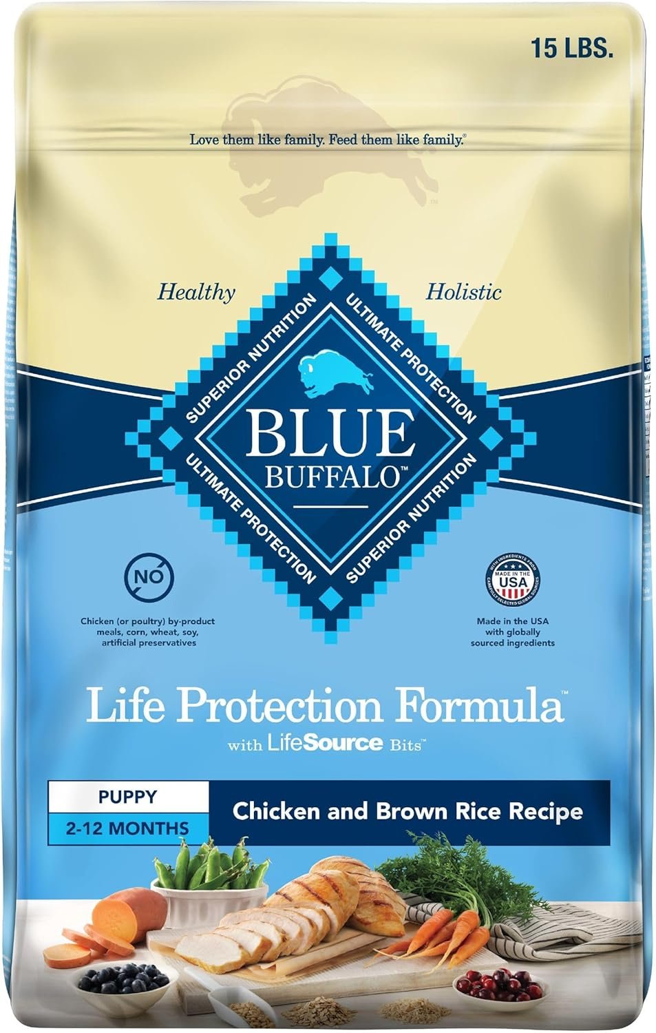 Blue Buffalo Life Protection Formula Puppy Dry Dog Food with DHA and ARA, Made with Natural Ingredients, Chicken & Brown Rice Recipe, 15-lb Bag