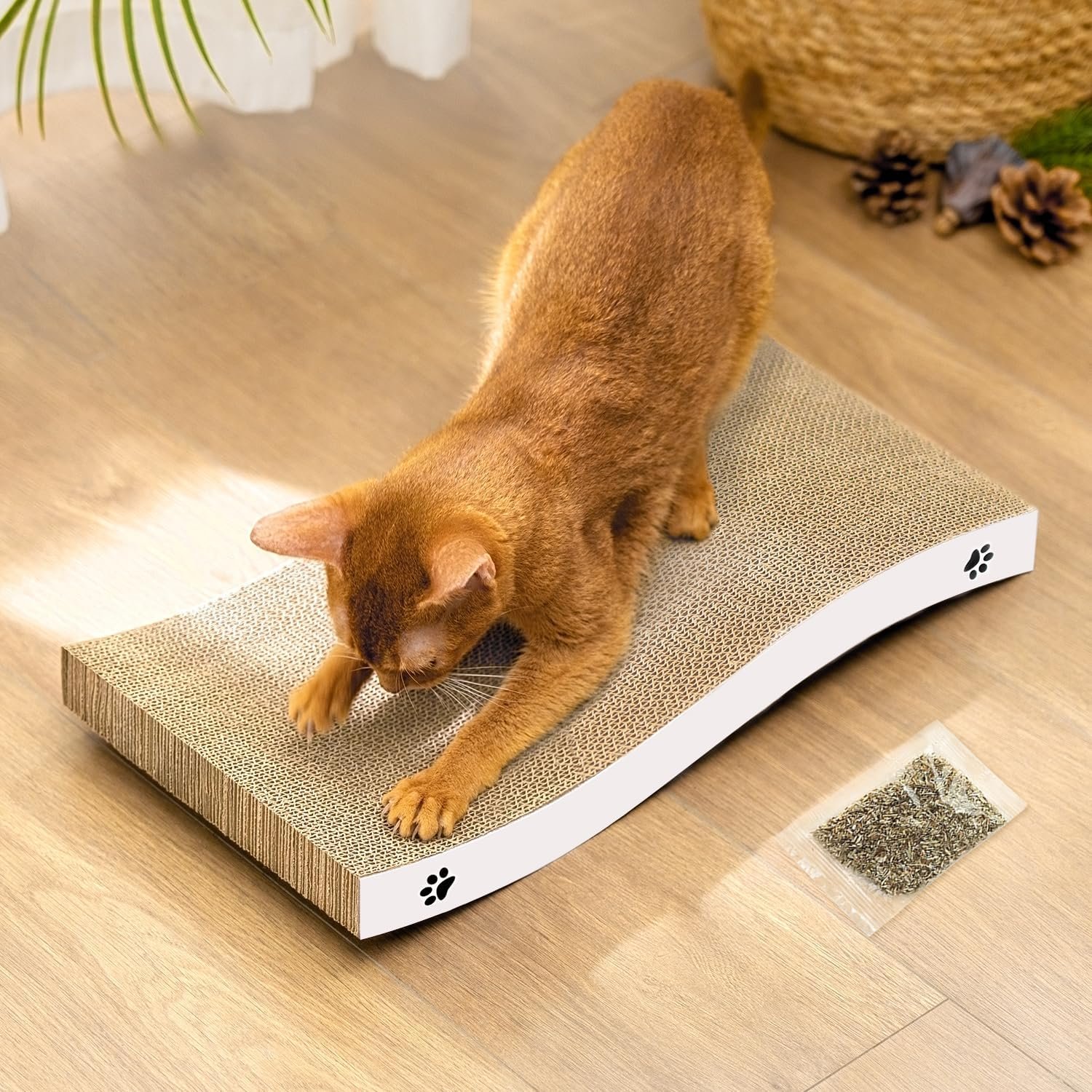 Cat Scratcher, Durable Scratch Pad, Corrugated Cardboard Scratching Board for Indoor Cats, Heavy Duty, Double-Sided Usability, Recyclable, with Catnip, Medium, 1 Pack