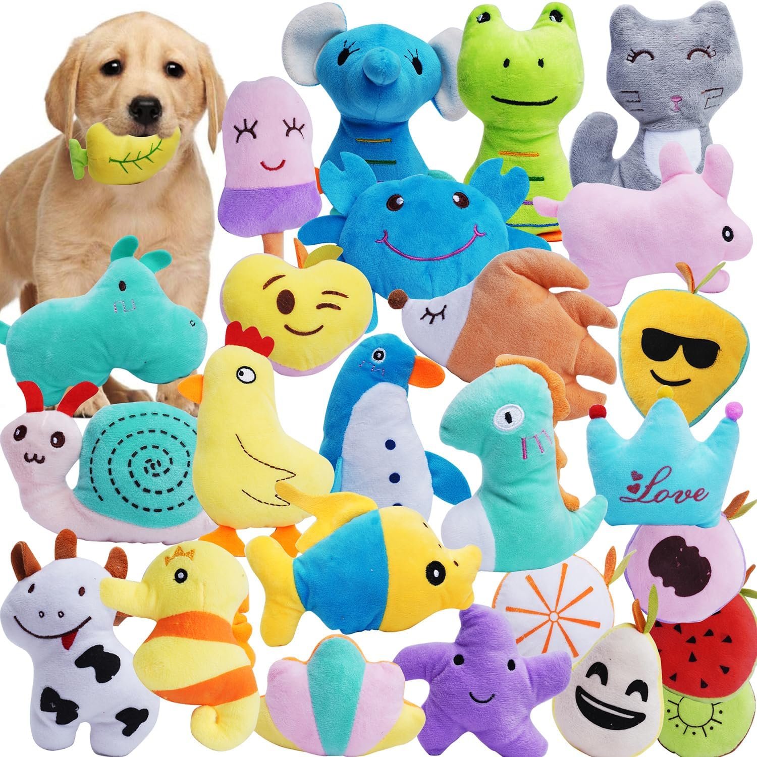 Pack of 26 Soft Small Medium Dog Squeaky Toys,Cute Puppy Favorite Comfortable Squeakers Toy,Multicolored for Puppy