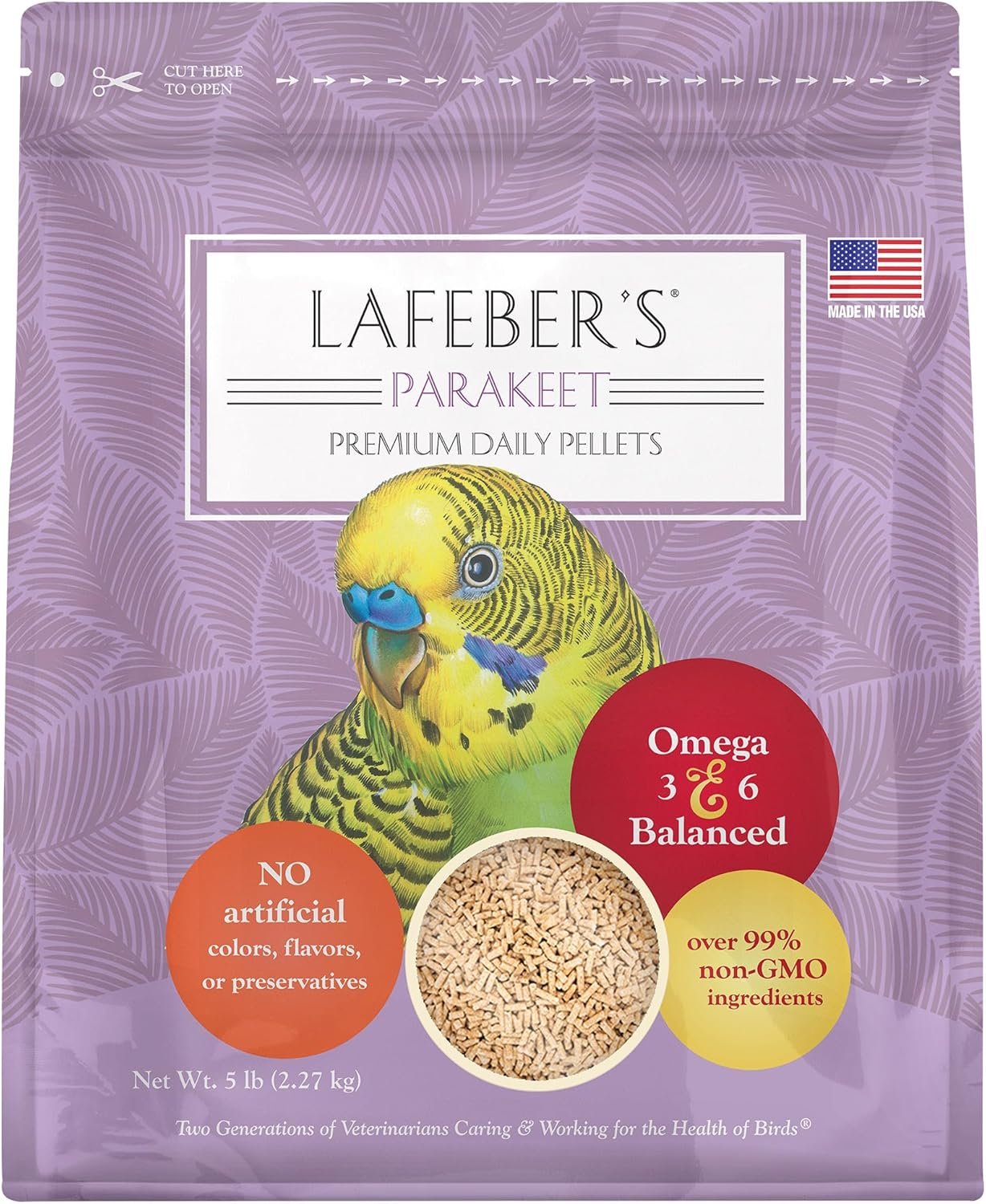 LAFEBER’S Premium Daily Diet Pellets Pet Bird Food, Made with Non-GMO and Human-Grade Ingredients, for Parakeets (Budgies), 5 lb