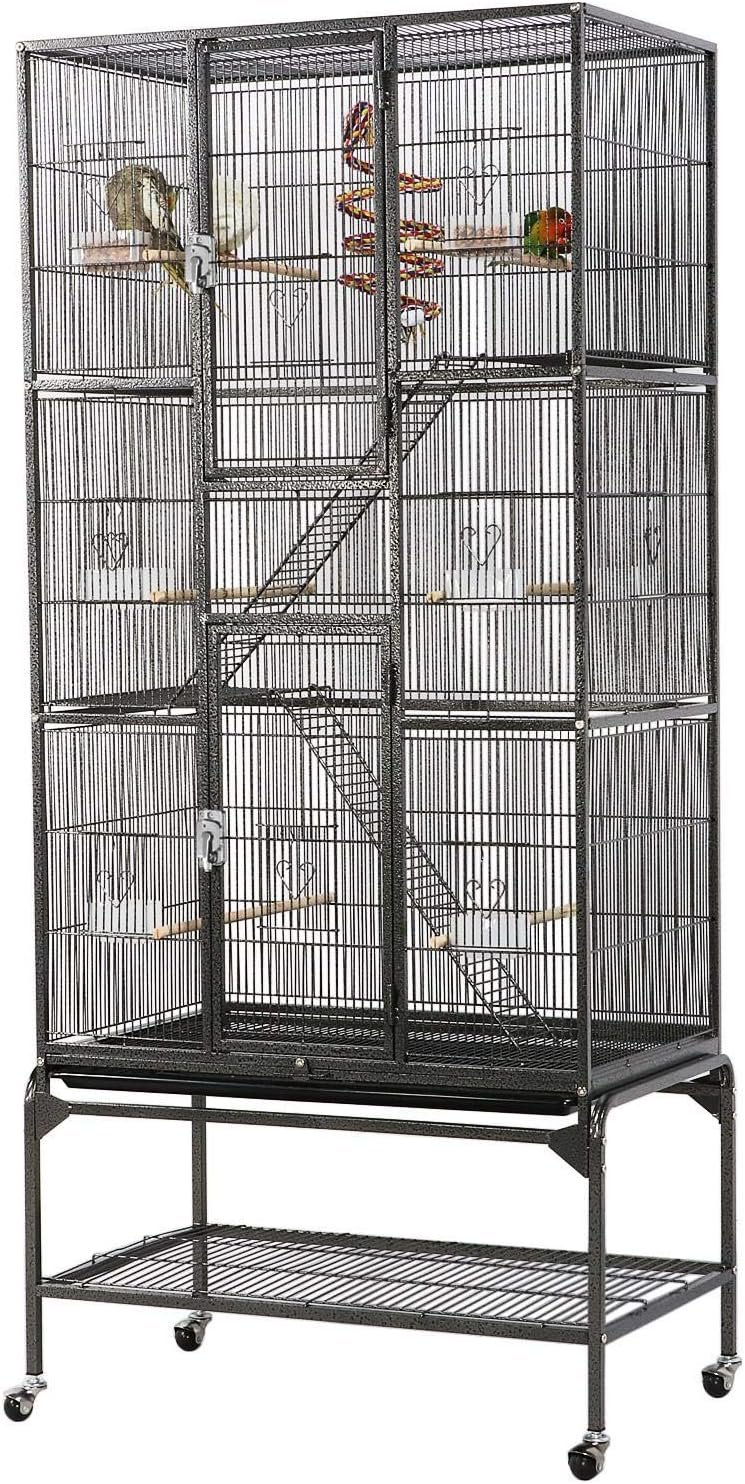 Yaheetech 69-Inch Extra Large Bird Cage Metal Parrot Cage for Mid-Sized Parrots Cockatiels Conures Parakeets Lovebirds Budgie Finch, Black
